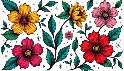 Intricate line art floral design, continuous print, background, repeating