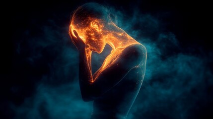 A figure exudes emotion, amidst swirling colors, capturing struggle and resilience artistically