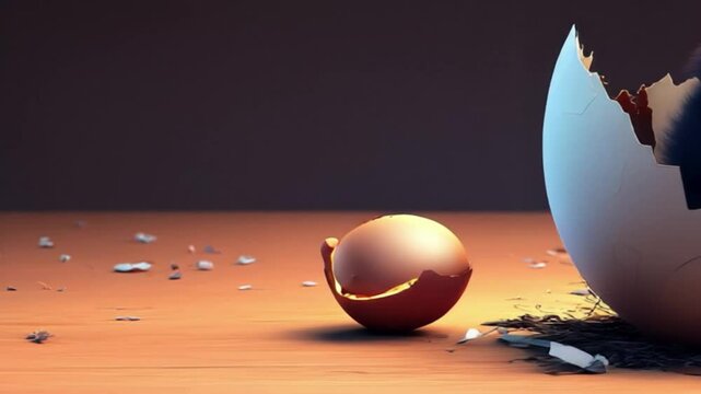 K&uuml;ken beim Schl&uuml;pfen aus dem Ei (3D-Cartoon)