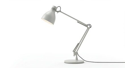 Modern architectural table lamp in neutral gray against clean white background