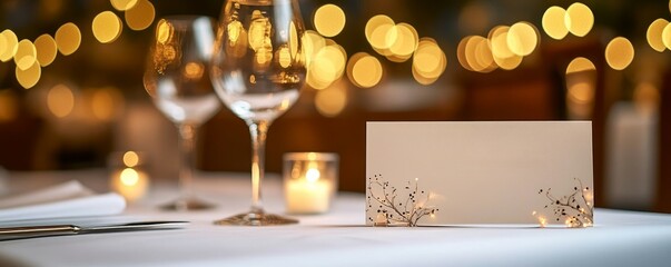 Table Setting with Wine Glasses and Place Card, Warm Lighting