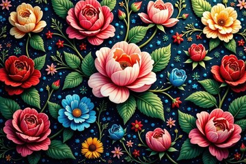 Intricate woven floral tapestry, rich textures, repeat, petal, vintage