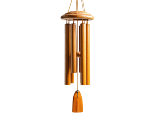 Beautiful wooden wind chime for peaceful outdoor ambiance, cut out transparent