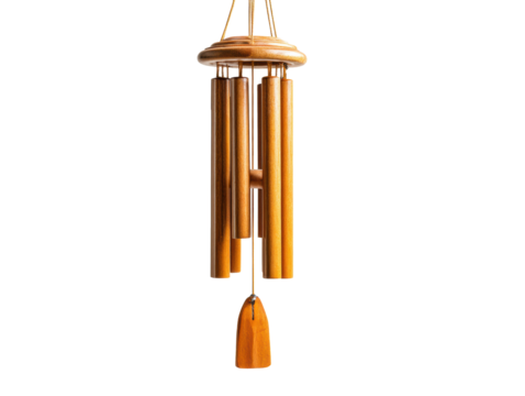 Beautiful wooden wind chime for peaceful outdoor ambiance, cut out transparent