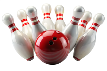 bowling ball hits bowling pins isolated on white background. PNG.AI GENERATED