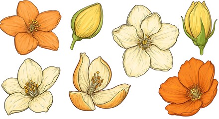 Fototapeta premium Floral Botanical Illustration: Warm Hues & Delicate Details