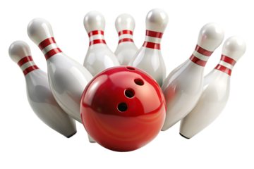 bowling ball hits bowling pins isolated on white background. PNG.AI GENERATED
