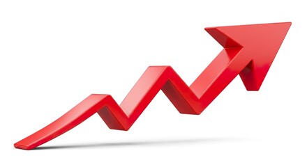 Dynamic Red Arrow Ascending Steadily Against Pure White Backdrop Illustration