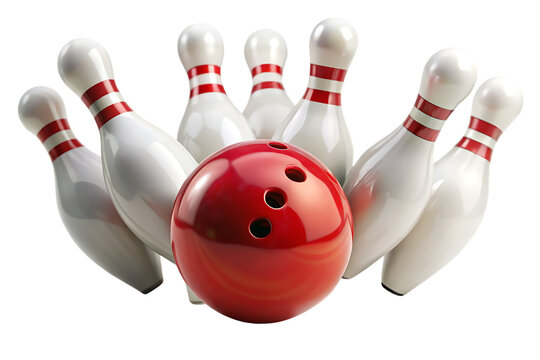 bowling ball hits bowling pins isolated on white background. PNG.AI GENERATED