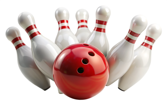 bowling ball hits bowling pins isolated on white background. PNG.AI GENERATED