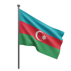 鮮やか青緑赤 アゼルバイジャン国旗 優雅に翻る