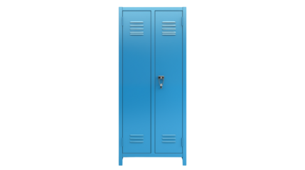 Isolated blue metal locker with two doors on a transparent background