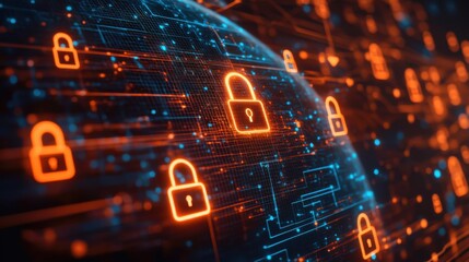 Global Cybersecurity Glowing Earth with Padlocks