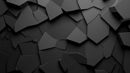 Abstract shattered dark gray polygon background.  Complex 3D geometric shapes.  Intricate patterns of fragmented pieces