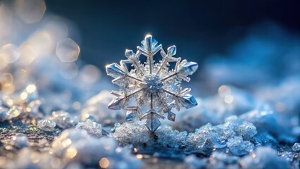 Tiny, intricate crystal formation on a frosty surface, crystal, snow crystal,  crystal