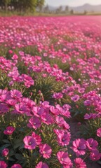 Vibrant pink flower field, sunlit, bright background,  botany,  nature,  texture