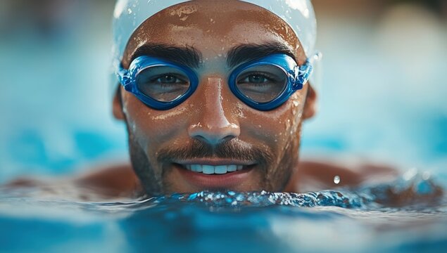 Smiling swimmer in pool (1)