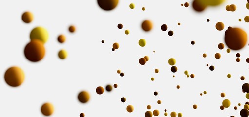 Floating spheres in shades of brown and gold. Abstract background.