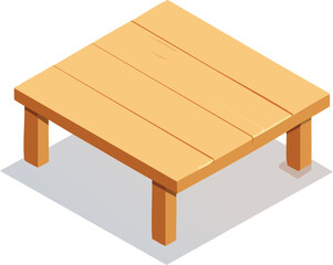 A cartoon style wooden table in isometric view with clean wood texture and light brown tones. This digital illustration is simple, minimal, and perfect for design projects and creative layouts.