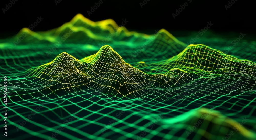 Wall mural the abstract digital landscape of flux, flow, grids-cape, and digital terrain is enhanced by artific