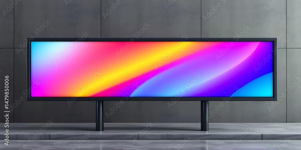 Poster a large horizontal screen displaying a vibrant colorful gradient on a dark gray backdrop