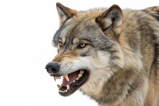 alpha wolf looking fierce, front view  isolated on transparent background