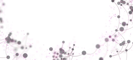 White background with grey dots connected by thin pink lines. Abstract network, connection, technology concept.