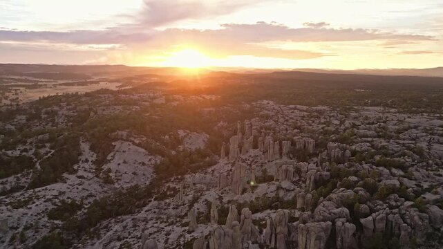 Sunset view of unique rock formations in Valle de los Monjes, Chihuahua, Mexico