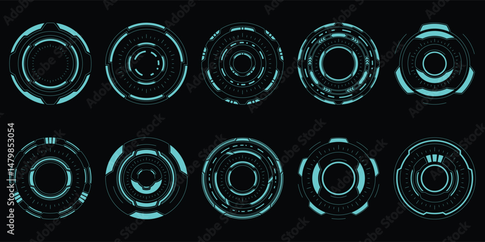 Poster sci-fi futuristic circle hud dashboard display virtual reality technology screen. user interface set