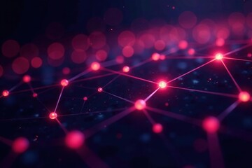 Abstract glowing network nodes and connections on dark background Futuristic technology concept , machine learning, clean, futuristic