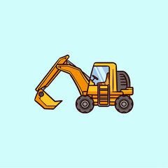 Backhoe loader construction vehicle  icon logo flat vector design
