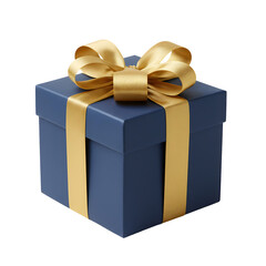 紺色のギフトボックス、金色リボン輝き上品に装飾