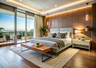 Modern Bedroom Design, Minimalist Bed Frame, Contemporary Interior, Sleek Headboard, Stylish Bedroom Decor, Luxury Bedding, Modern Furniture, Bedroom Inspiration
