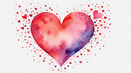 Watercolor illustration of a heart with smaller hearts around it, perfect for Valentine's Day or love-themed designs