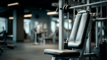 Fototapeta premium A solitary weightlifting machine in a quiet gym, symbolizing focus and dedication to personal strength. 