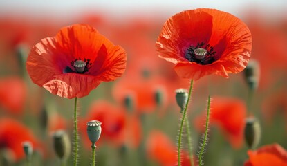 Obraz premium Two Red Poppies in a Field