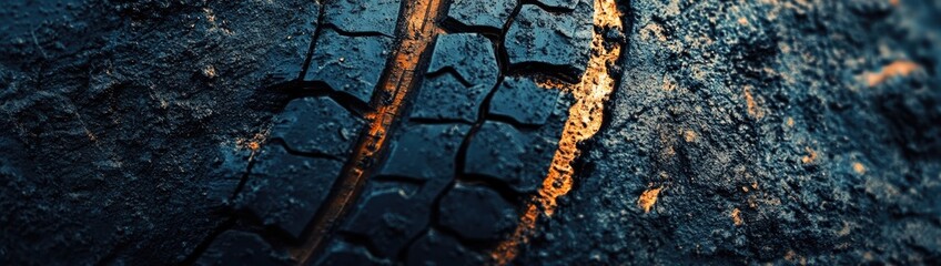 Weathered tire tread, dark and cracked