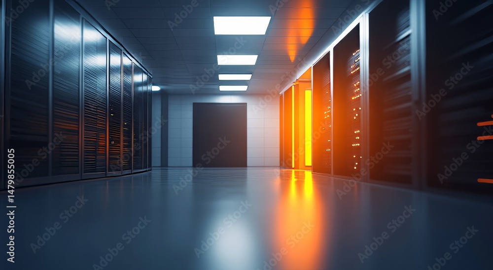 Poster digital connectivity in a high-tech server room | futuristic data center | visual representation for
