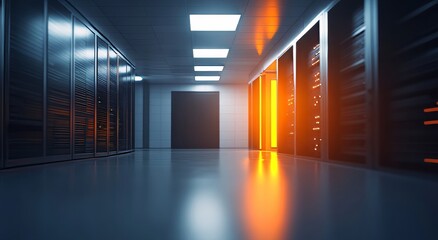 Digital Connectivity in a High-Tech Server Room | Futuristic Data Center | visual representation for data storage solutions, background image for cybersecurity articles, promotional material for IT