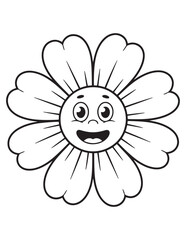 Happy Cartoon Daisy Face – Cheerful Smiling Flower Line Art
