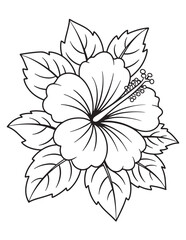 Hibiscus Flower Line Art – Tropical Floral Coloring Page Illustration