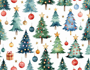 A beautiful watercolor design featuring a Christmas tree adorned with ornaments, ideal for holiday cards and decorations