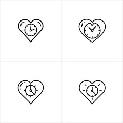 love heart shape of clock icon set