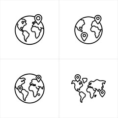 World Map with Pinpoints Geographical Tracking icon set