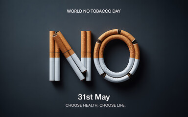 World No Tobacco Day design with bold 'NO' and cigarette filter symbolism, encouraging a smoke-free future