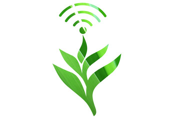 Smart agriculture icon combining a green plant with a wireless signal symbol, representing eco-friendly farming, technology integration, and digital environmental innovation. Smart farming esg concept