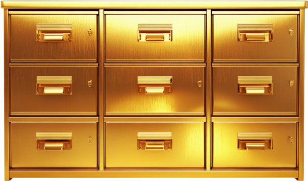 Golden Filing Cabinet with Digital Art Style