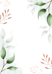 Soft Watercolor Botanical Leaves Frame Background 
