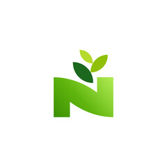 Letter N with cut growing leaves, for modern business logo, icon, symbol with fresh green colors