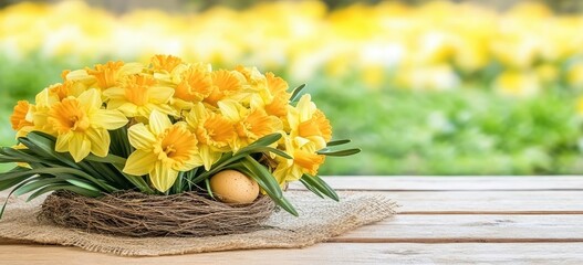 Yellow Daffodils in a Bird's Nest Arrangement